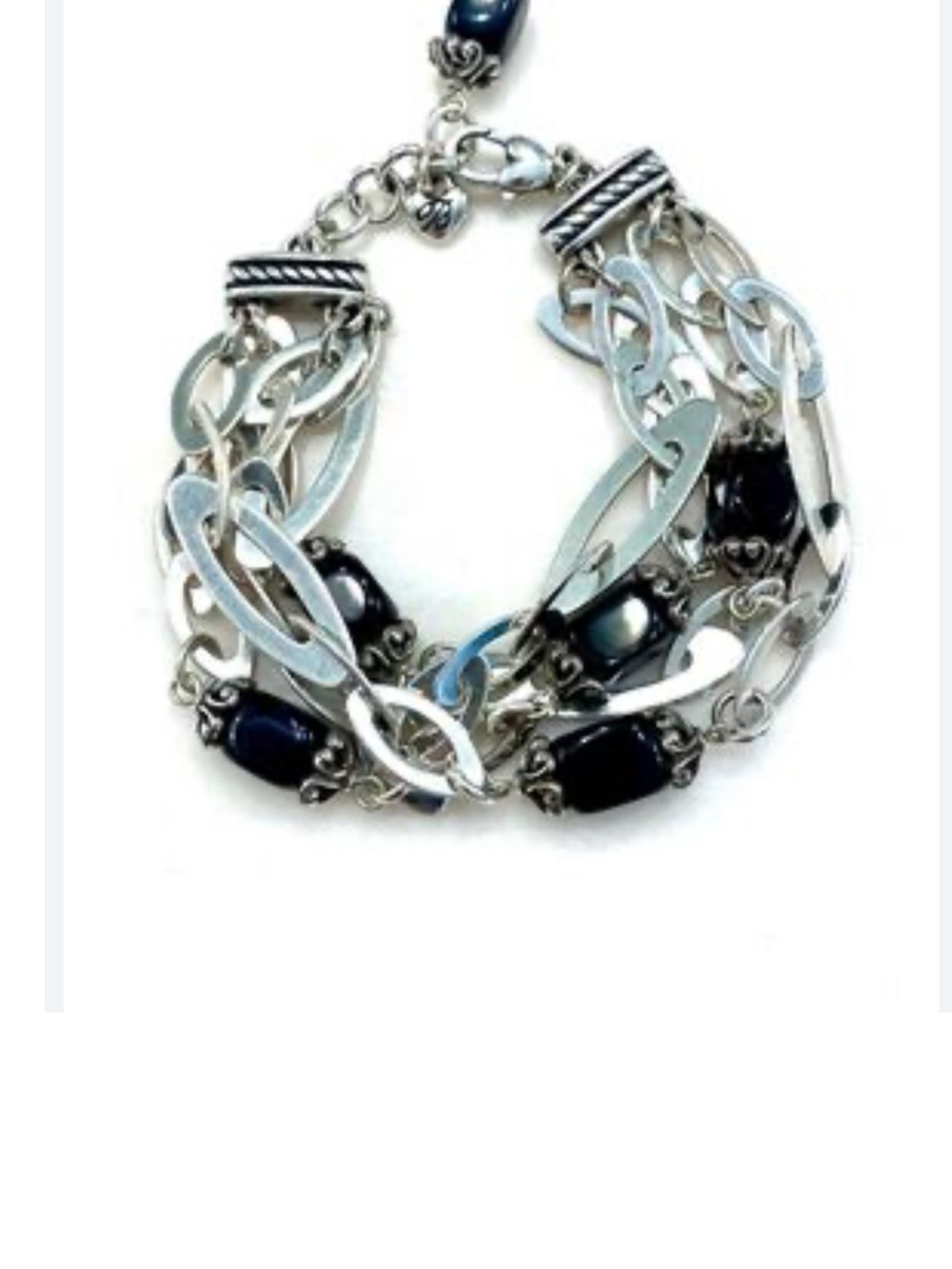 Brighton multi-strand bracelet with silver-toned links  dark pearlescent beads